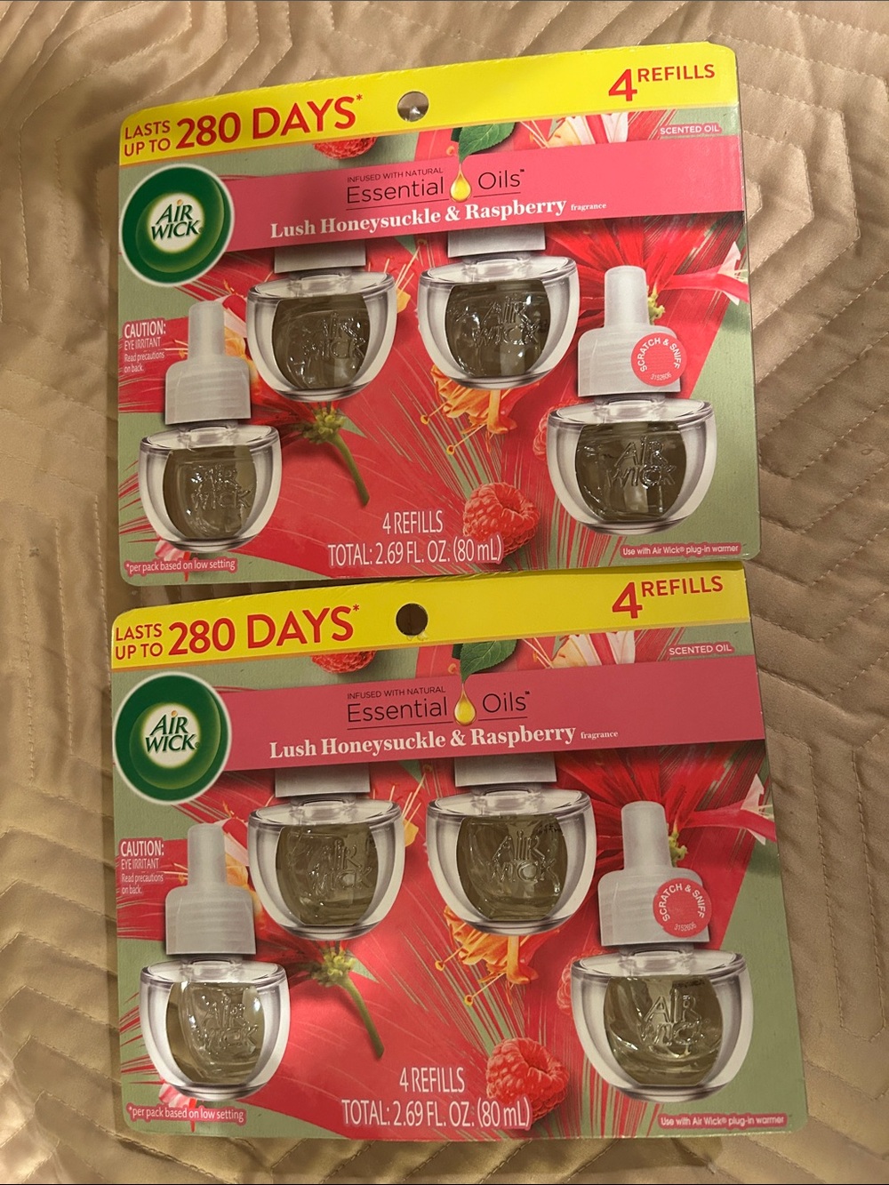 Air Wick Lush Honeysuckle & Raspberry Refills 2 four packs